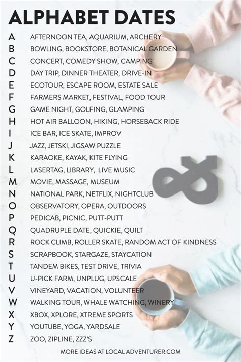 dates met een e|101+ Alphabet Dating Ideas – Creative Date Night Ideas from A to Z